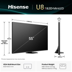 Buy Hisense TV - 55U8Q - 55'' 4K Smart QLED MINI LED 144Hz TV in Cyprus, Nicosia, Limassol, Larnaka, Pafos