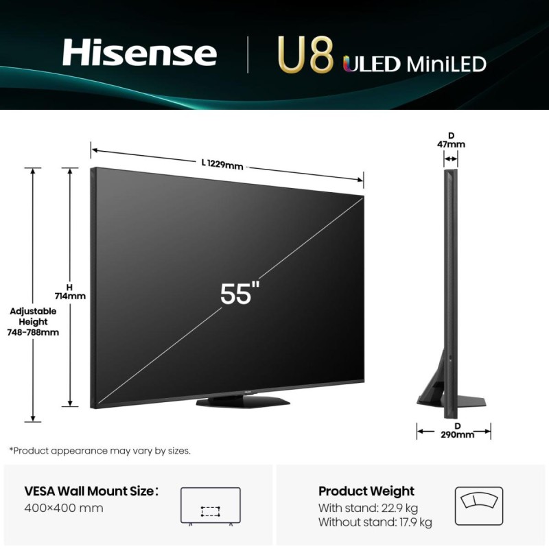 Buy Hisense TV - 55U8Q - 55'' 4K Smart QLED MINI LED 144Hz TV in Cyprus, Nicosia, Limassol, Larnaka, Pafos