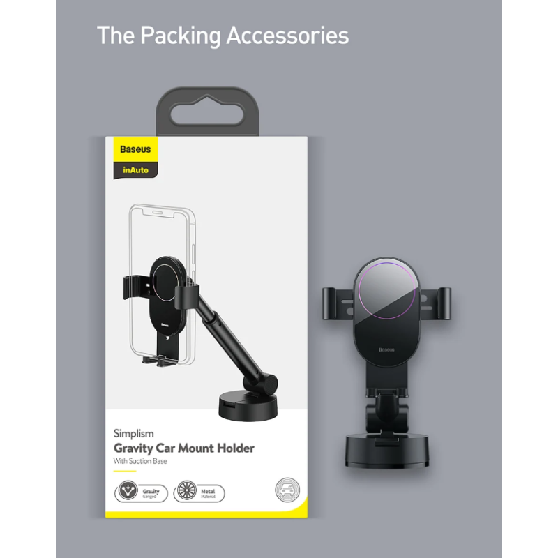 Buy Baseus Simplism Gravity Car Mount Holder with Suction Base - Black in Cyprus, Nicosia, Limassol, Larnaka, Pafos