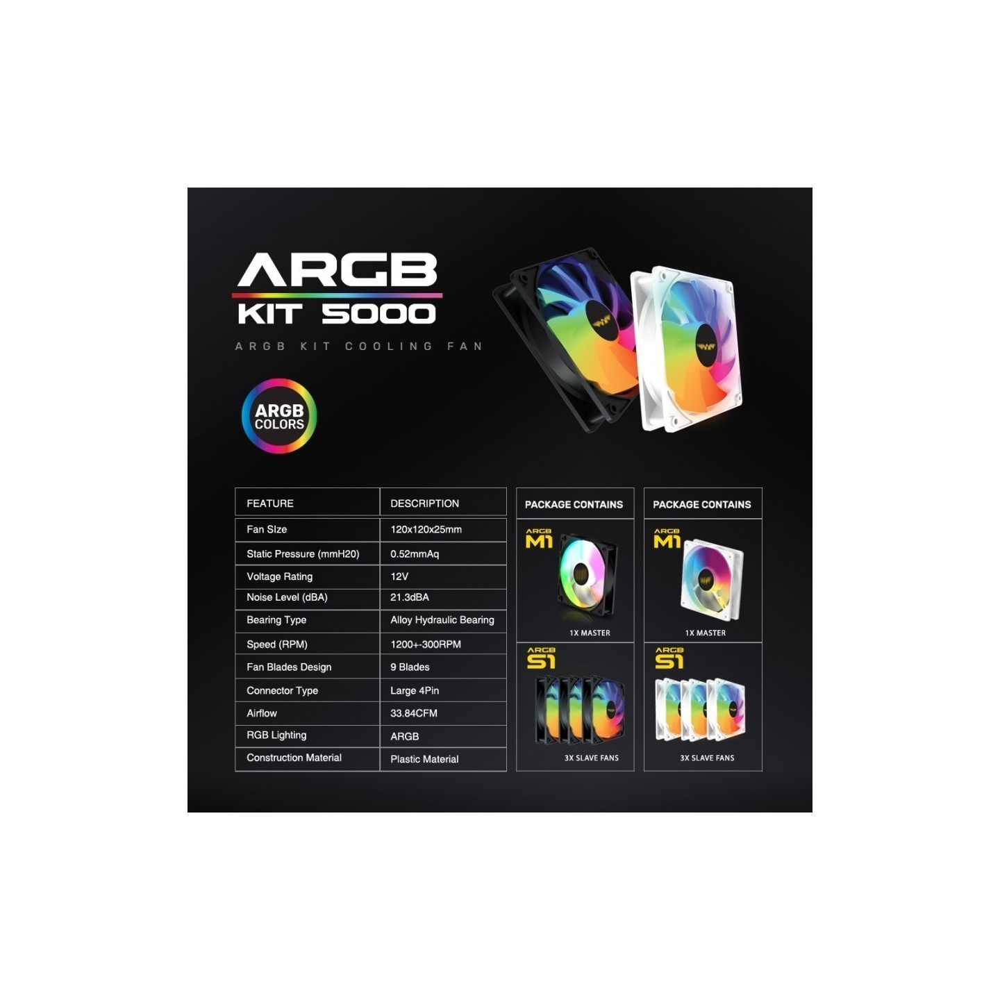 Armaggeddon ARGB KIT 5000 120mm Gaming Case Fan - 1pc Slave Black (Retail) — Buy in Cyprus with Fast Delivery