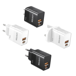 Buy Unitek 20W Wall Charger USB-C PD & QC 3.0 UK Black - P1124ABK - 20W USB-C PD... in Cyprus, Nicosia, Limassol, Larnaka, Pafos
