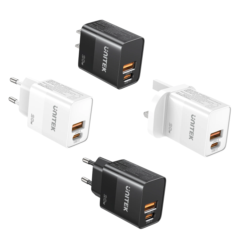 Buy Unitek 20W Wall Charger USB-C PD & QC 3.0 UK Black - P1124ABK - 20W USB-C PD... in Cyprus, Nicosia, Limassol, Larnaka, Pafos