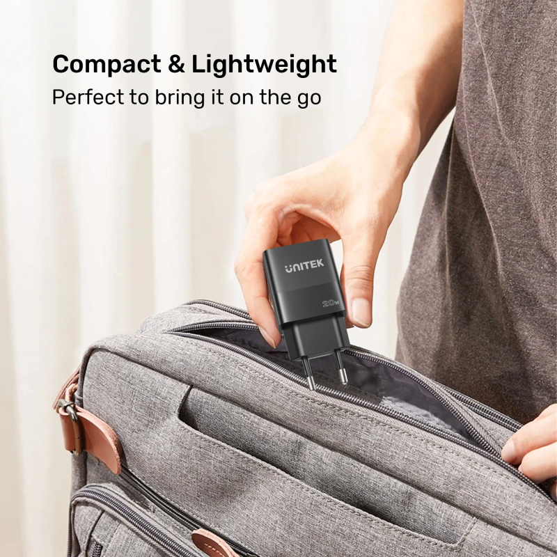 Buy Unitek 20W Wall Charger USB-C PD & QC 3.0 UK Black - P1124ABK - 20W USB-C PD... in Cyprus, Nicosia, Limassol, Larnaka, Pafos