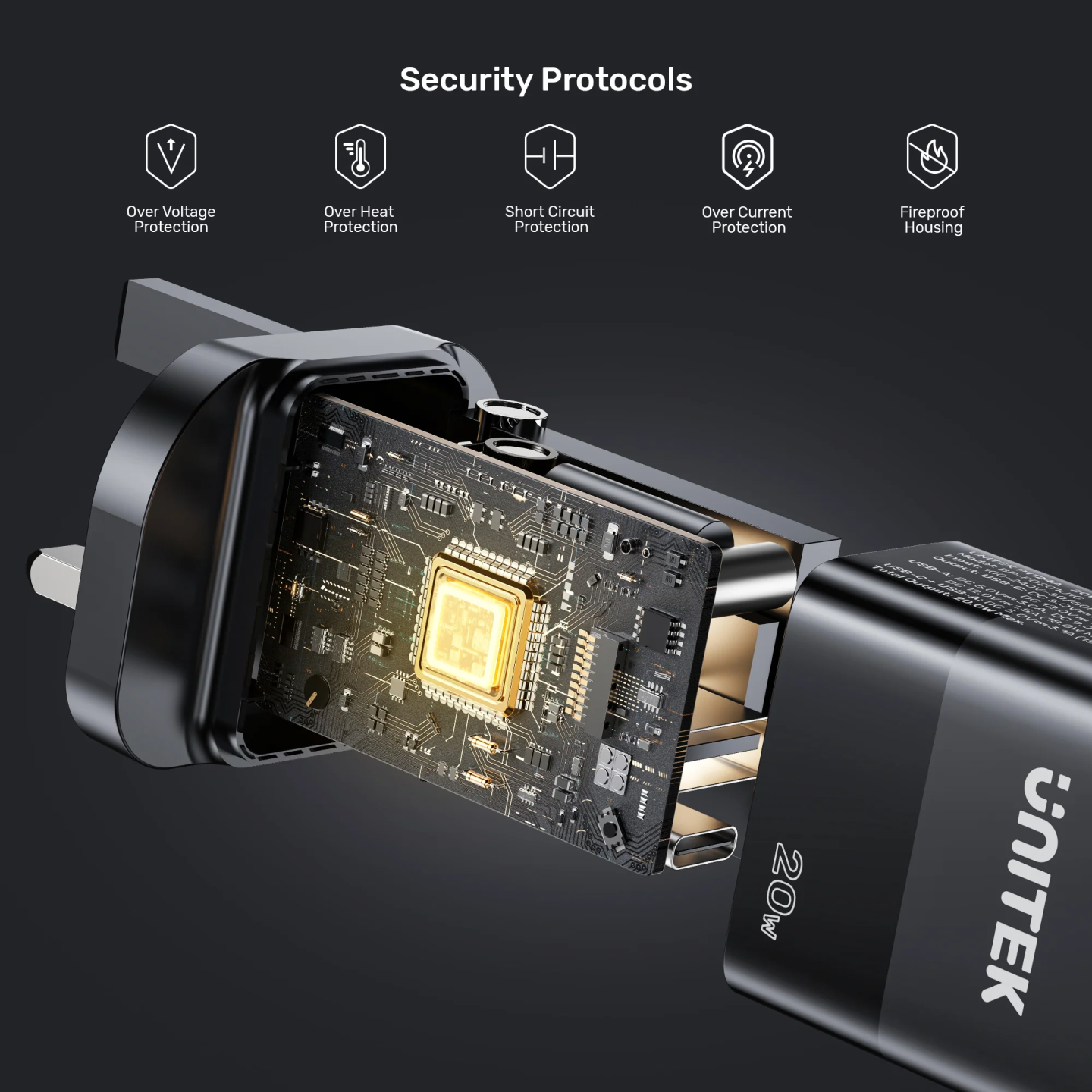 Unitek 20W Wall Charger USB-C PD & QC 3.0 UK Black - P1124ABK - 20W USB-C PD QC 3.0 UK Black