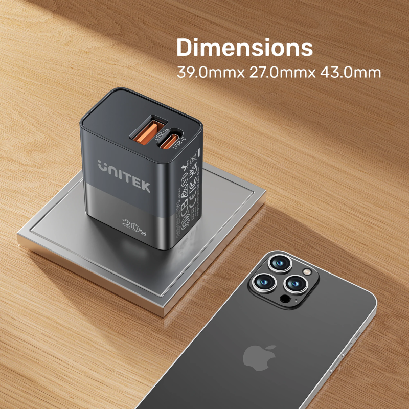 Buy Unitek 20W Wall Charger USB-C PD & QC 3.0 UK Black - P1124ABK - 20W USB-C PD... in Cyprus, Nicosia, Limassol, Larnaka, Pafos