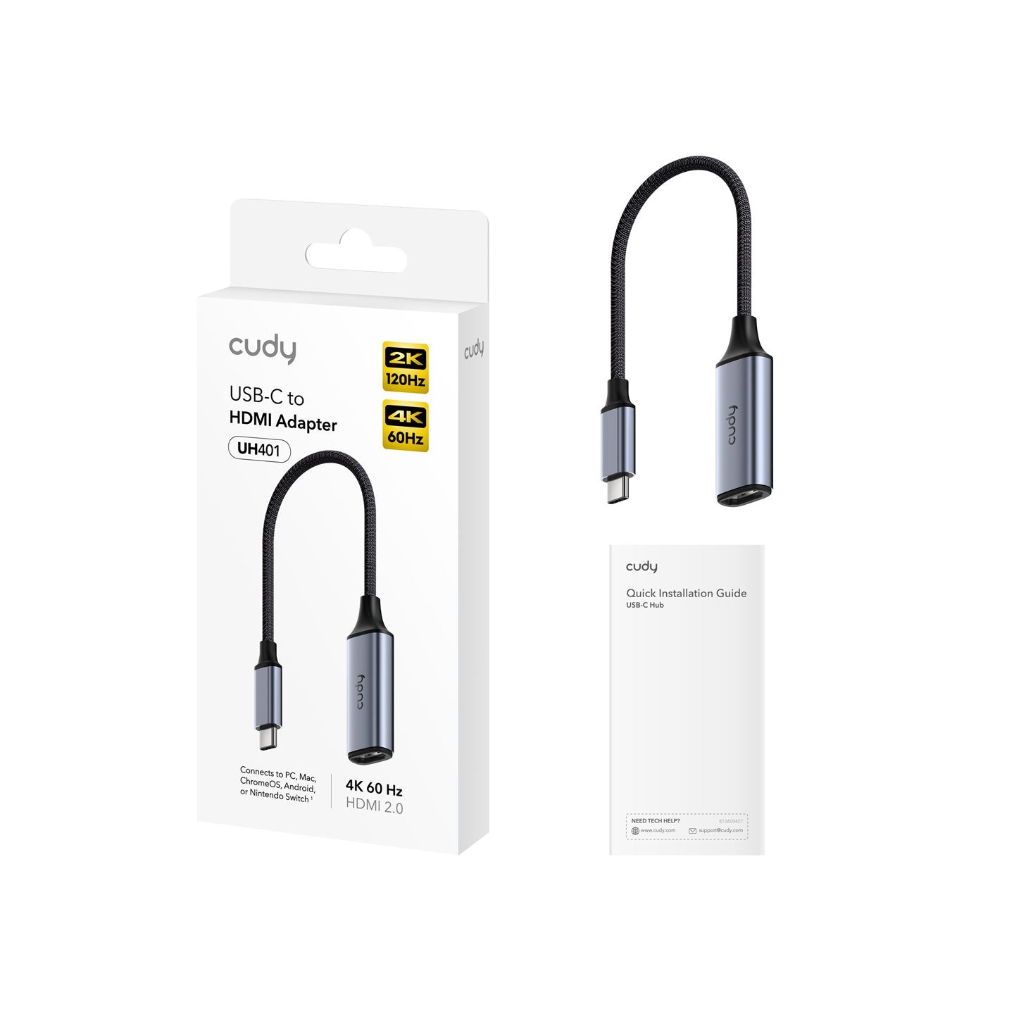 Cudy Converter USB-C to HDMI Adaptor 4K60Hz Aluminium - UH401 - Cudy Converter USB-C to HDMI Adaptor 4K60Hz Aluminium