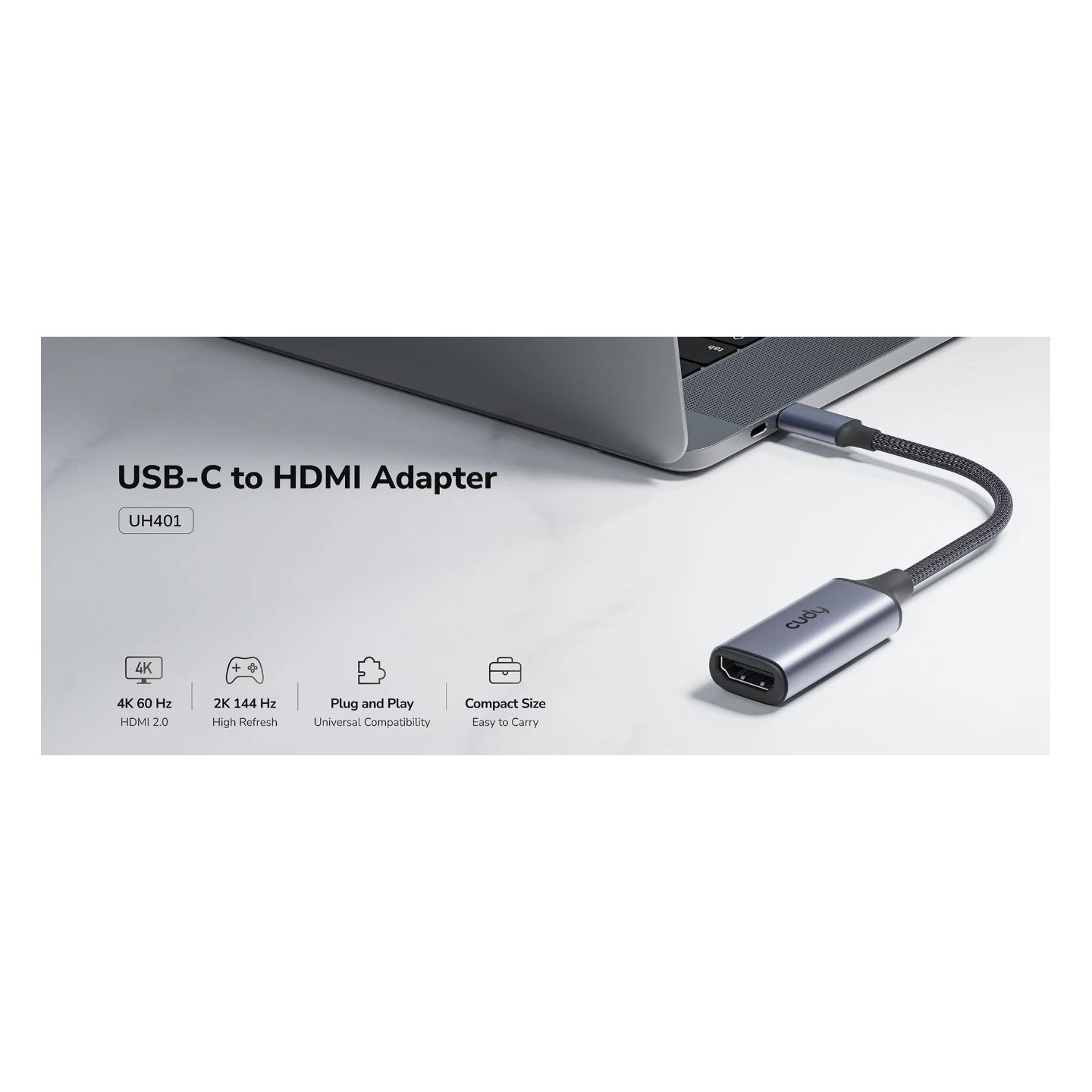 Cudy Converter USB-C to HDMI Adaptor 4K60Hz Aluminium - UH401 - Cudy Converter USB-C to HDMI Adaptor 4K60Hz Aluminium