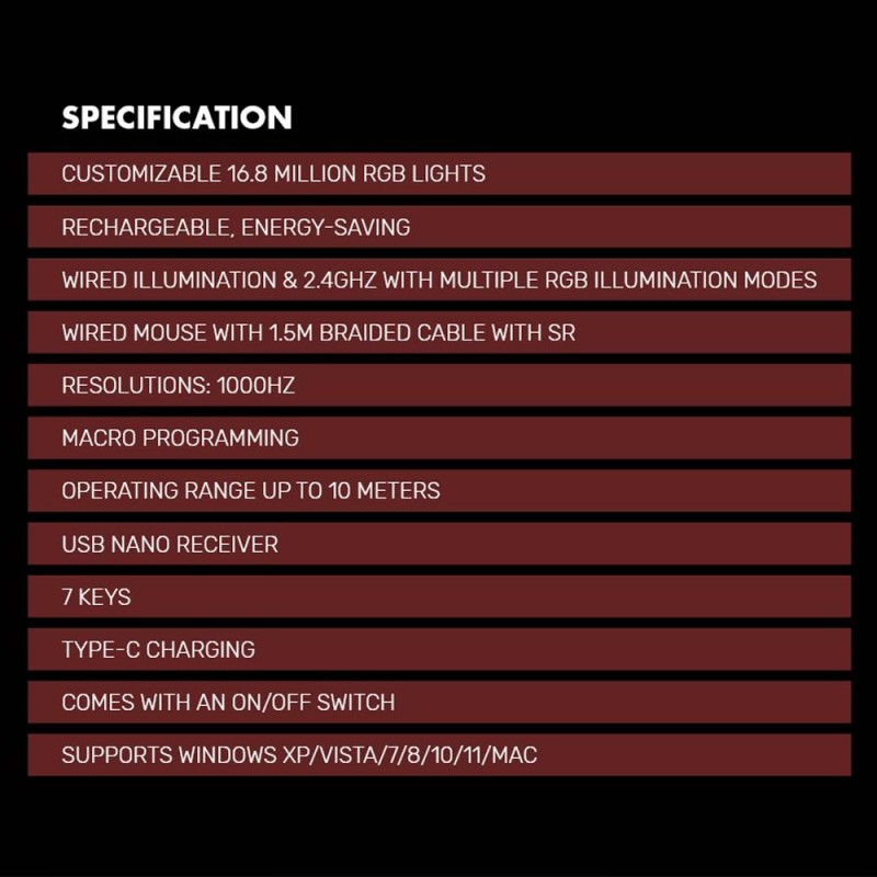 Buy Armaggeddon Gaming Mouse - 7B MIRAGE VII - Wired+2.4G+BT Recharge Black in Cyprus, Nicosia, Limassol, Larnaka, Pafos