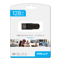 PNY Flash Drive Attache 4 USB 2.0 Stick 128GB Capless Slider Black - FD128ATT4 - Capless Slider Black