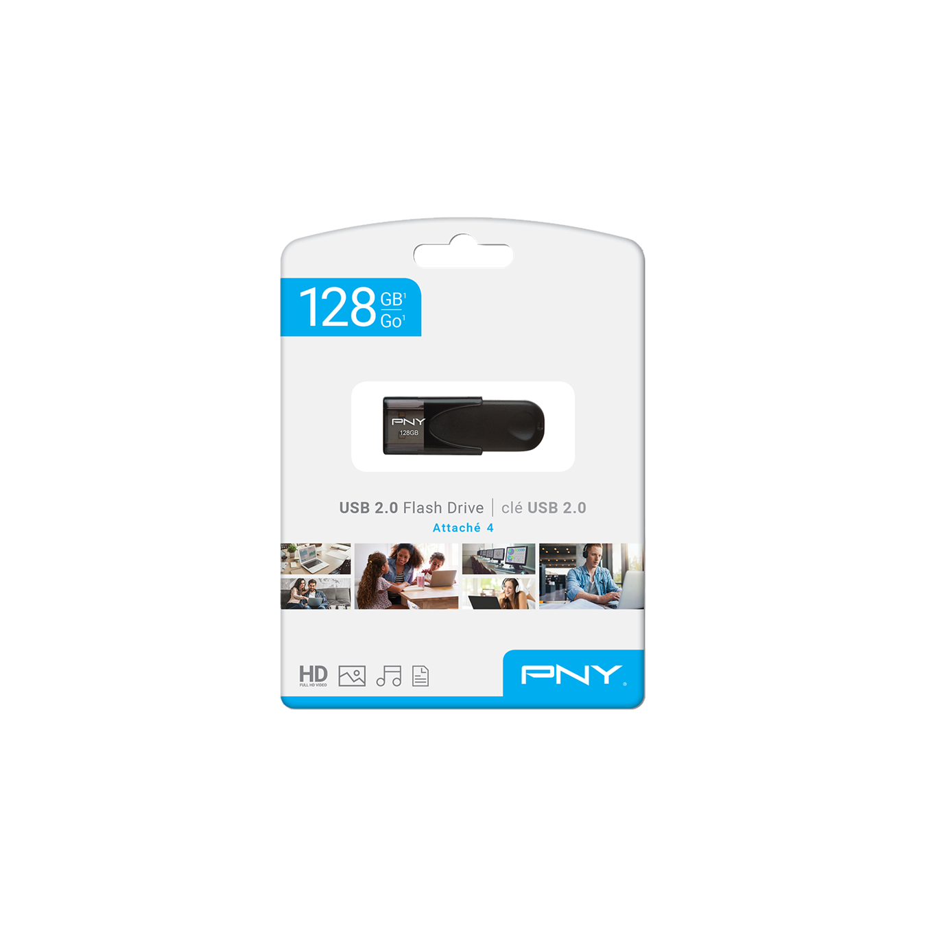 PNY Flash Drive Attache 4 USB 2.0 Stick 128GB Capless Slider Black - FD128ATT4 - Capless Slider Black