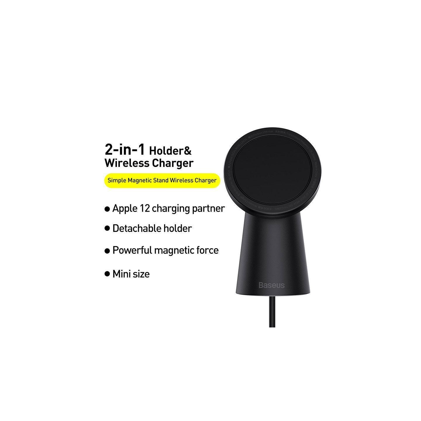 Baseus Simple Magnetic Stand Wireless Charger - Black — Buy in Cyprus with Fast Delivery