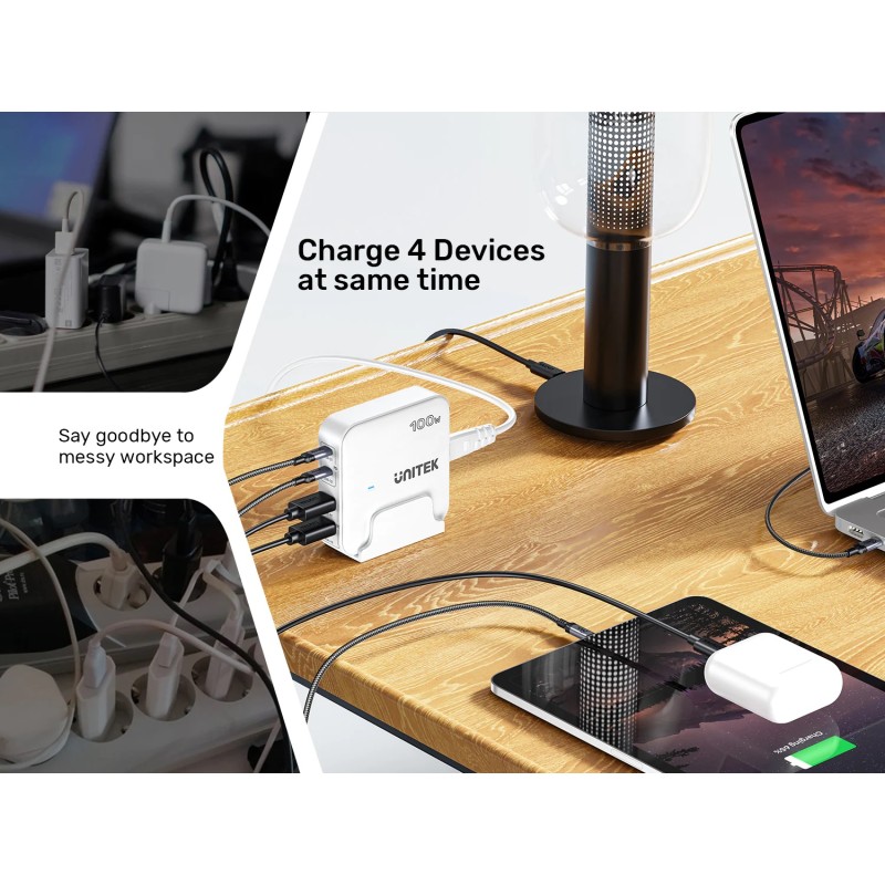 Buy Unitek Charge Desktop - P1229AWH - 100W 4in1 GaN Charger White in Cyprus, Nicosia, Limassol, Larnaka, Pafos
