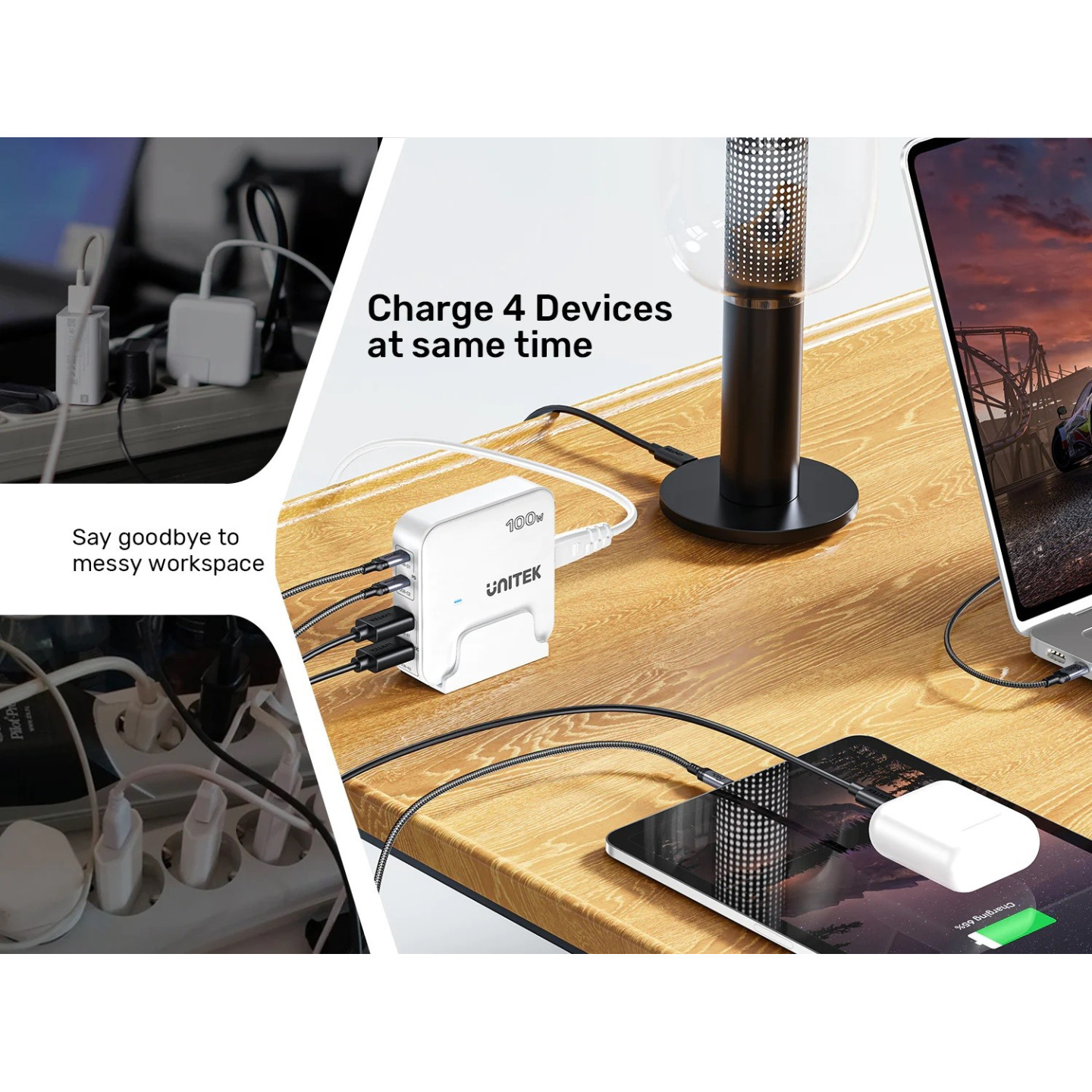 Unitek Charge Desktop - P1229AWH - 100W 4in1 GaN Charger White — Buy in Cyprus with Fast Delivery