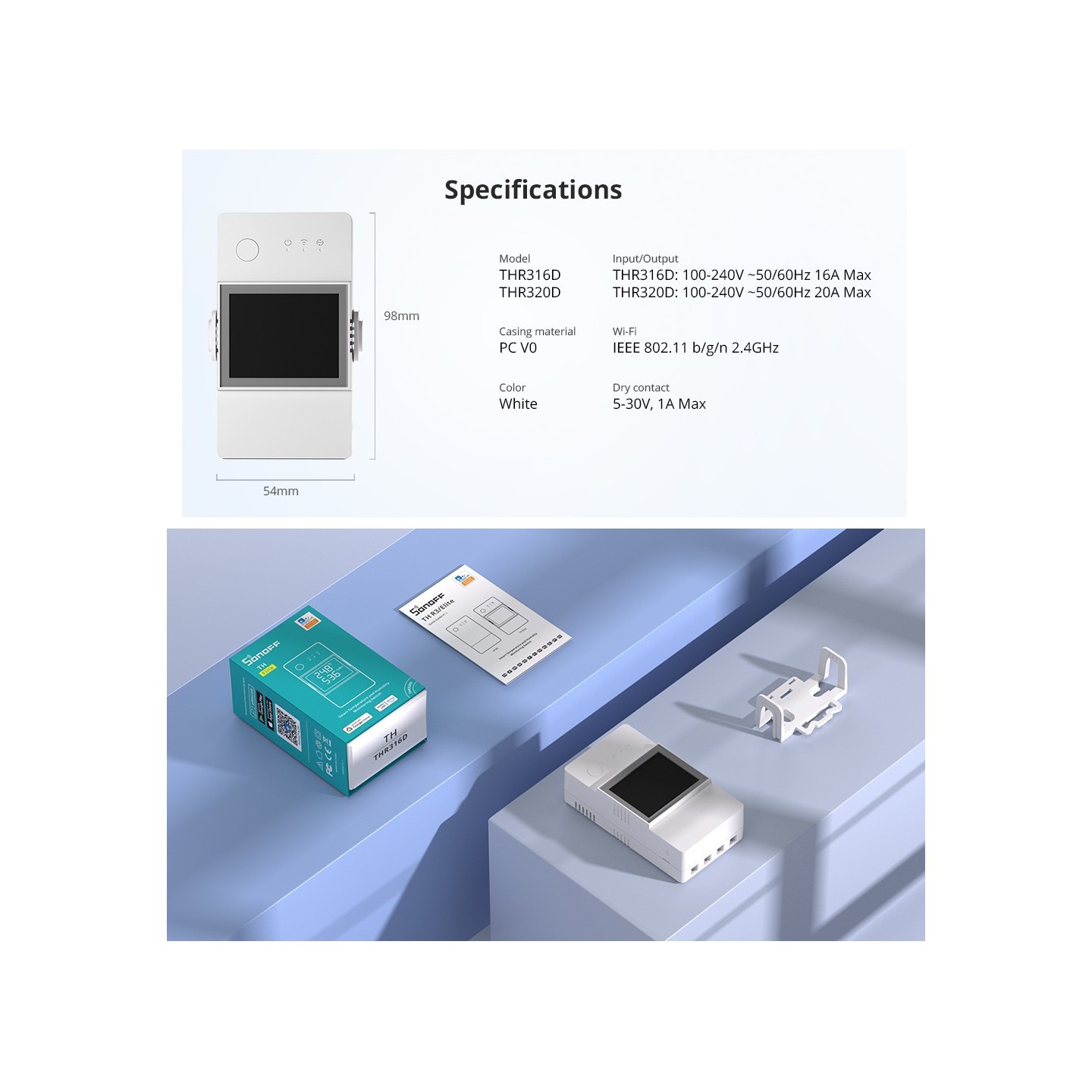 Sonoff WiFi Smart Switch TH Elite Smart Temperature and Humidity Monitoring - THR320D - 20A — Buy in Cyprus with Fast Delivery