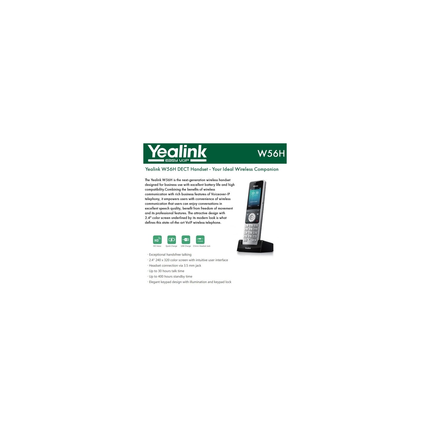 Yealink IP Phone Cordless DECT Handset - W56H - 2.4' without DECT Base — Buy in Cyprus with Fast Delivery