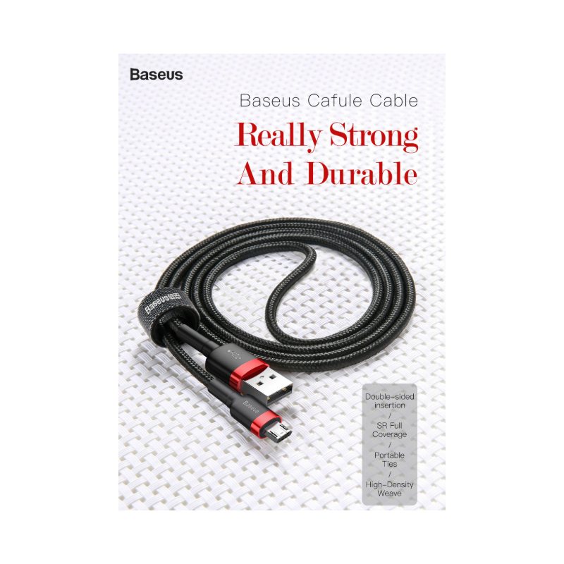 Baseus Cafule Braided MicroUSB Cable - 1.5A 2.0m Red (Boxed) — Buy in Cyprus with Fast Delivery