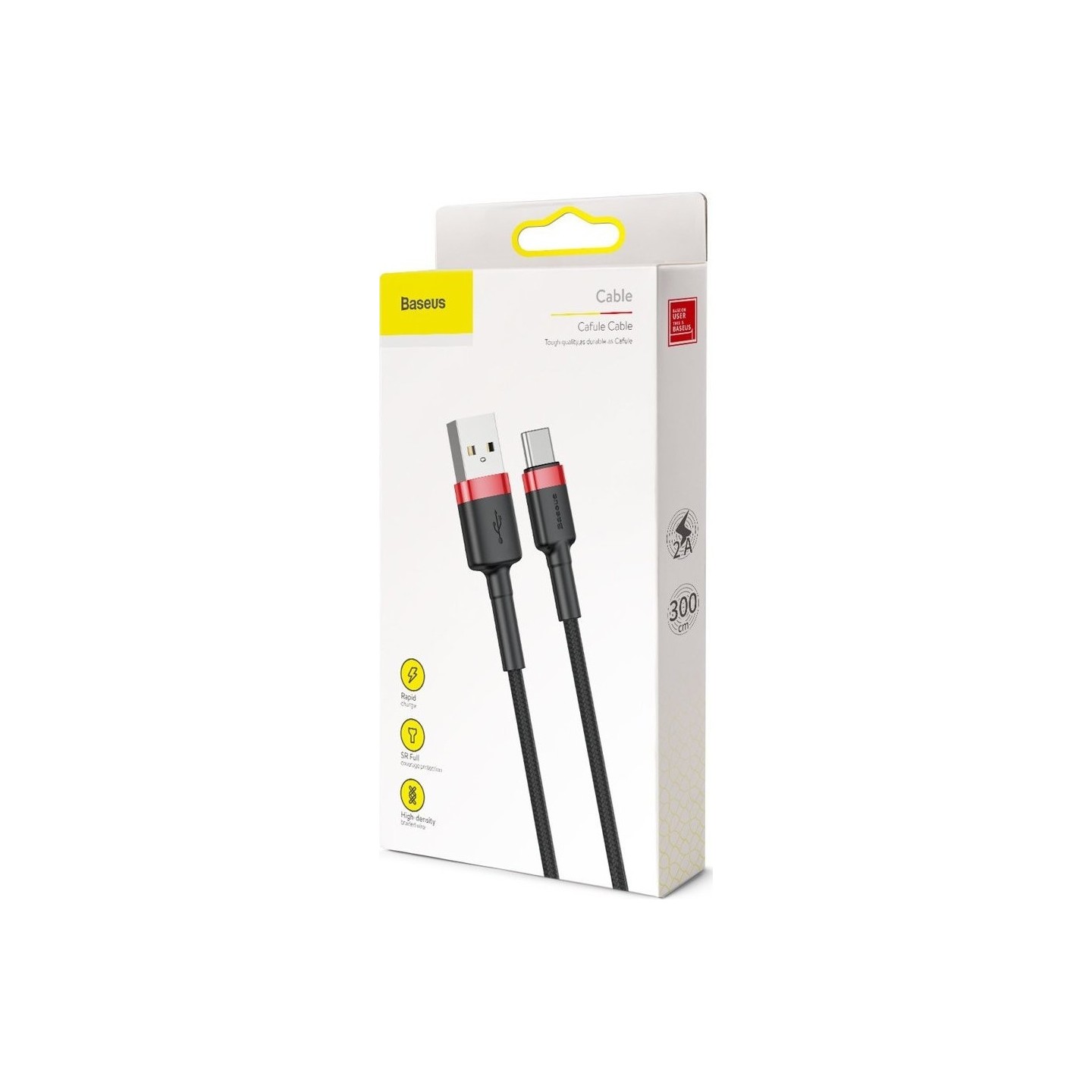 Baseus Cafule Braided USB-A to Type-C Cable 2A 3m Black (Boxed) — Buy in Cyprus with Fast Delivery