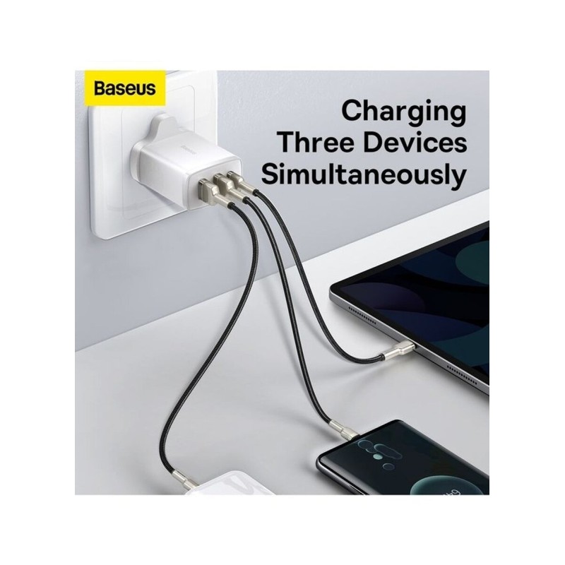 Buy Baseus Wall Charger - 30W USB-C 2xUSB-A - UK White in Cyprus, Nicosia, Limassol, Larnaka, Pafos