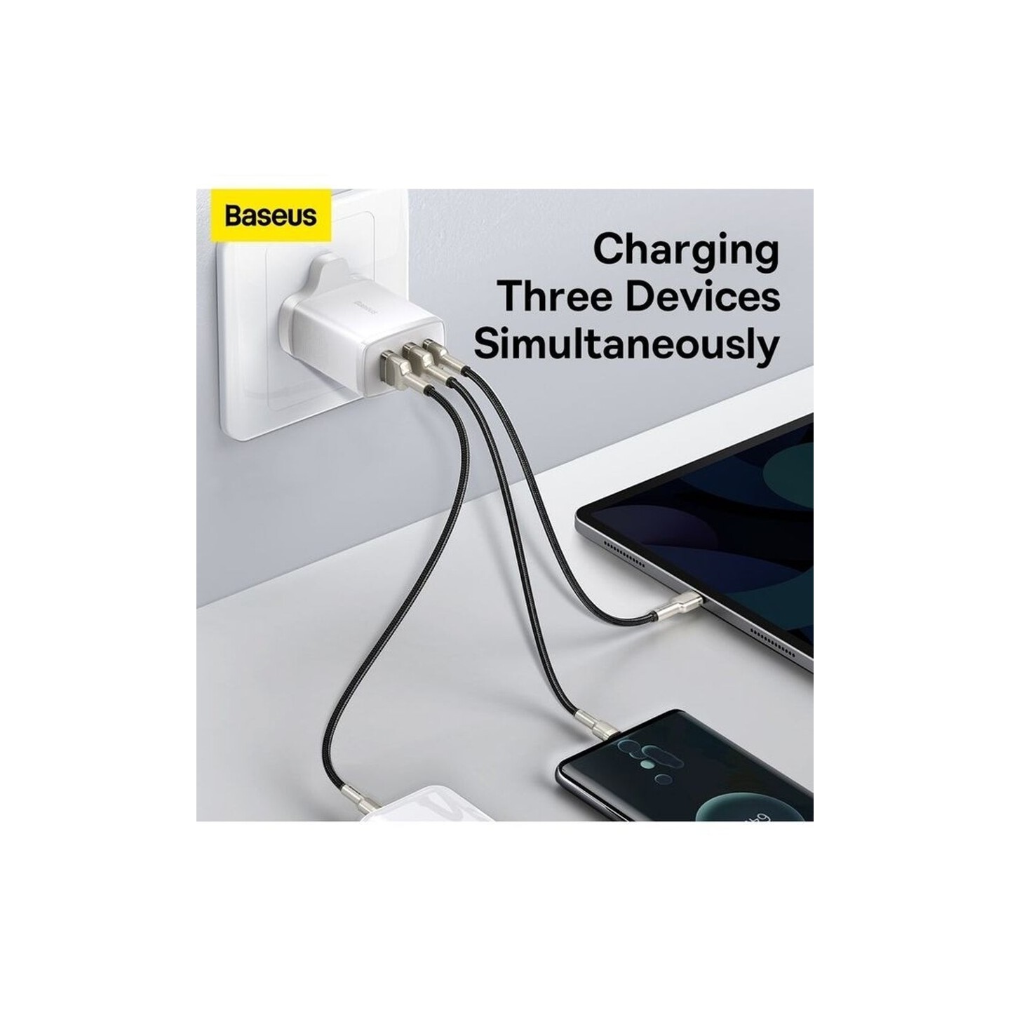 Baseus Wall Charger - 30W USB-C 2xUSB-A - UK White — Buy in Cyprus with Fast Delivery