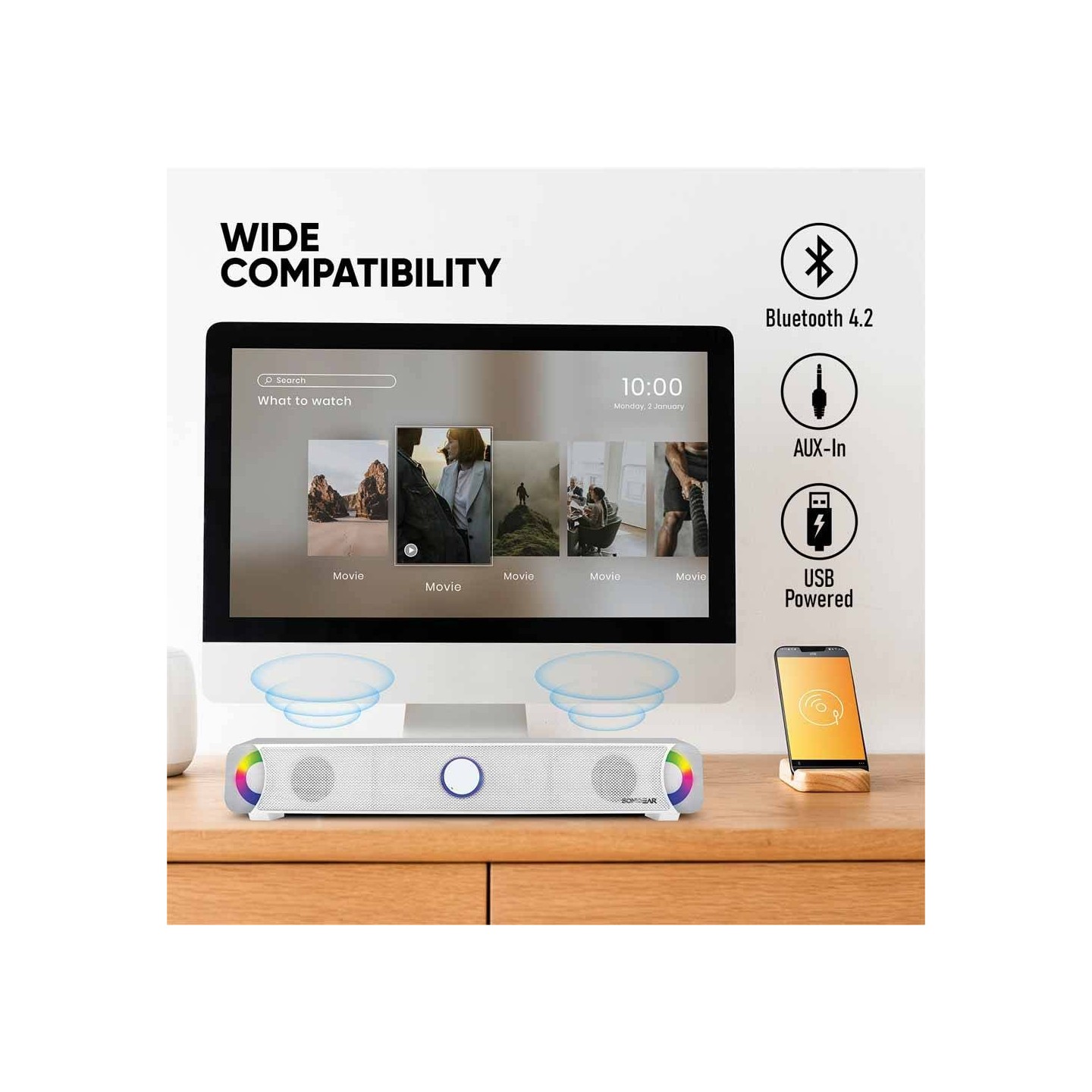 SonicGear SONICBAR - BT300 Pro - Portable BT FM RGB Soundbar — Buy in Cyprus with Fast Delivery