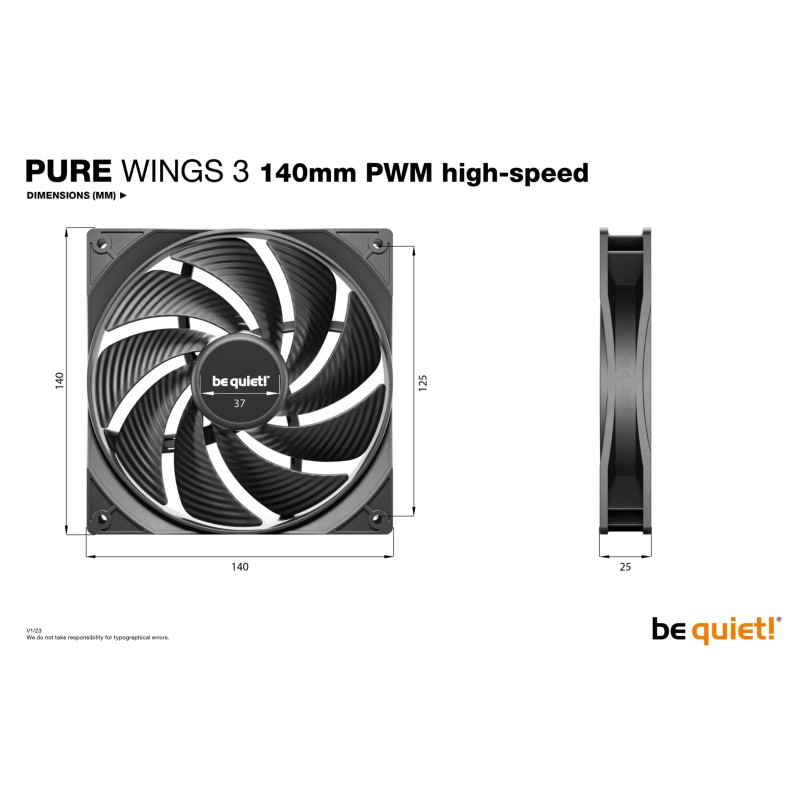 Buy Be Quiet! Pure Wings 3 High-Speed PWM Case Fan - BL109 - 140mm, Black in Cyprus, Nicosia, Limassol, Larnaka, Pafos