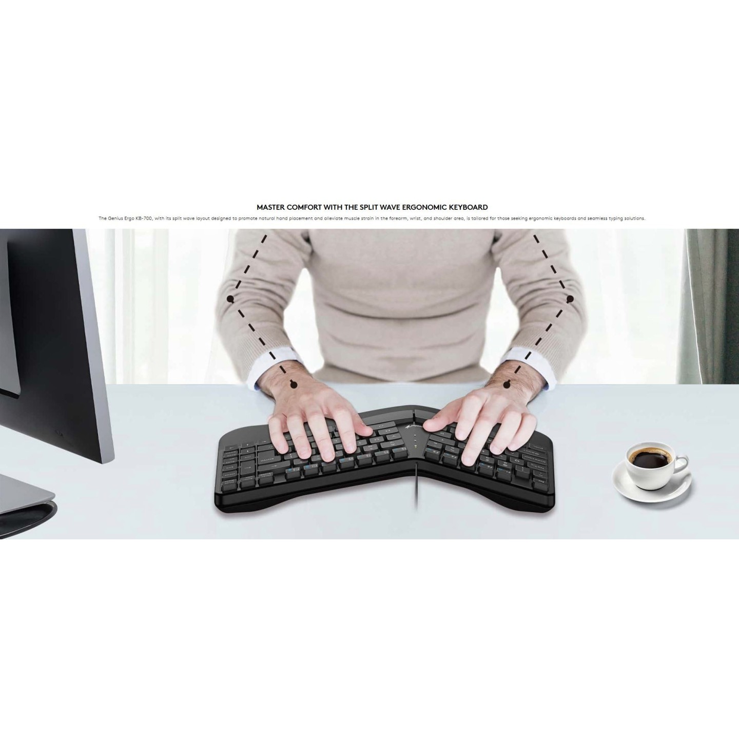 Genius Ergo KB-700 Wired Ergonomic Keyboard w/ Palm Rest - English (Boxed) — Buy in Cyprus with Fast Delivery