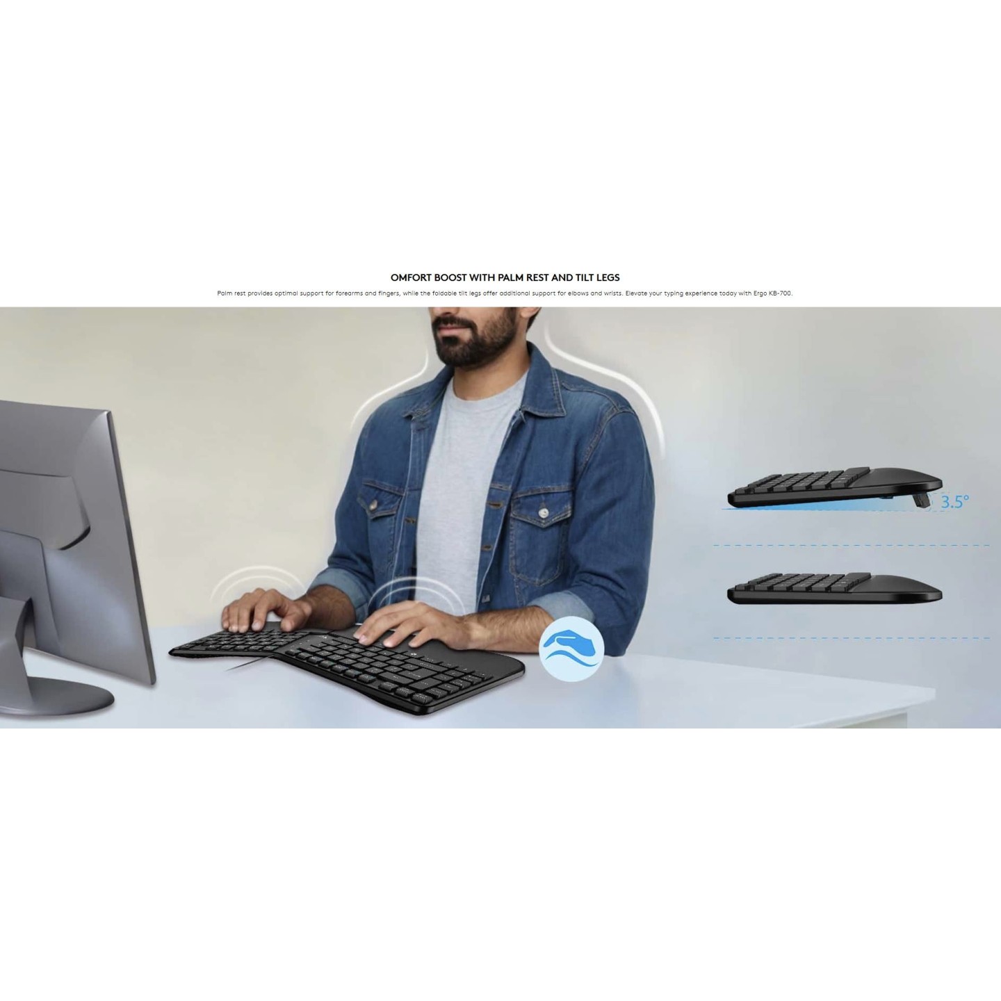 Genius Ergo KB-700 Wired Ergonomic Keyboard w/ Palm Rest - English (Boxed) — Buy in Cyprus with Fast Delivery