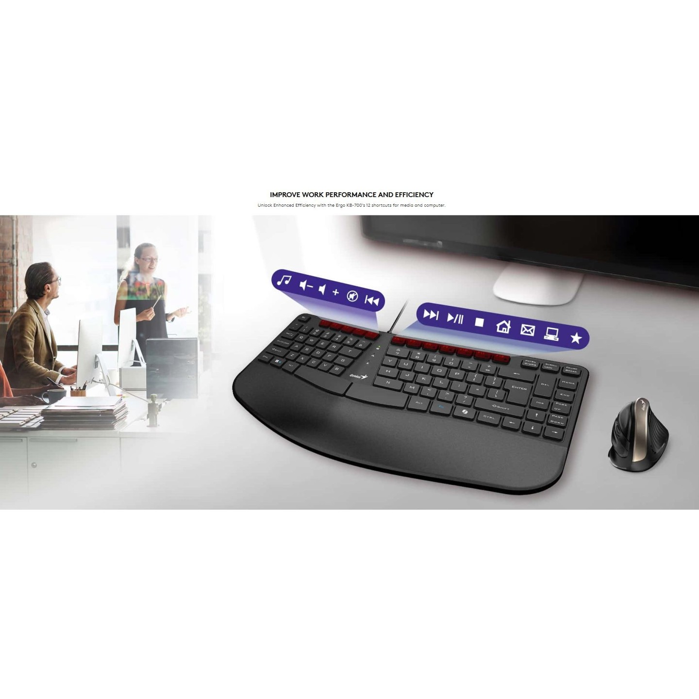 Genius Ergo KB-700 Wired Ergonomic Keyboard w/ Palm Rest - English (Boxed) — Buy in Cyprus with Fast Delivery