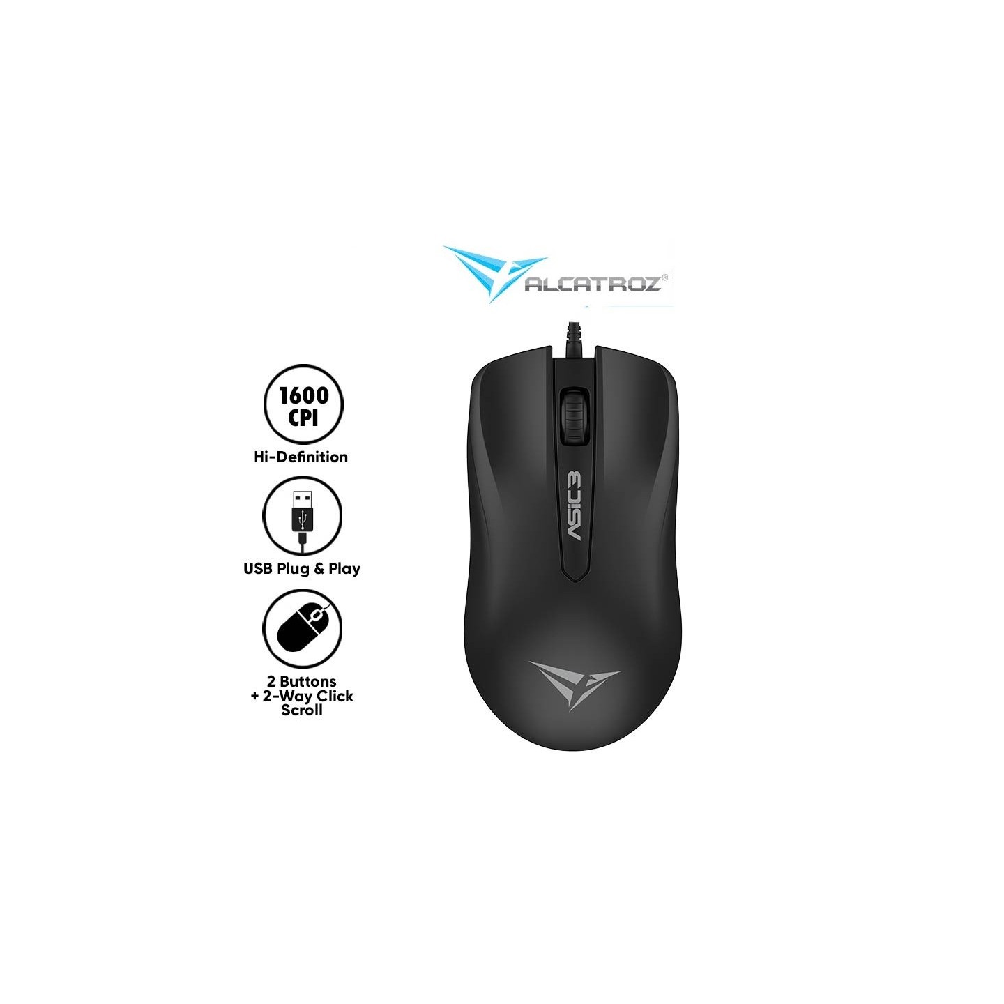 Alcatroz ASIC 3 Wired USB Mouse 1600 CPI - Black (Blister) — Buy in Cyprus with Fast Delivery