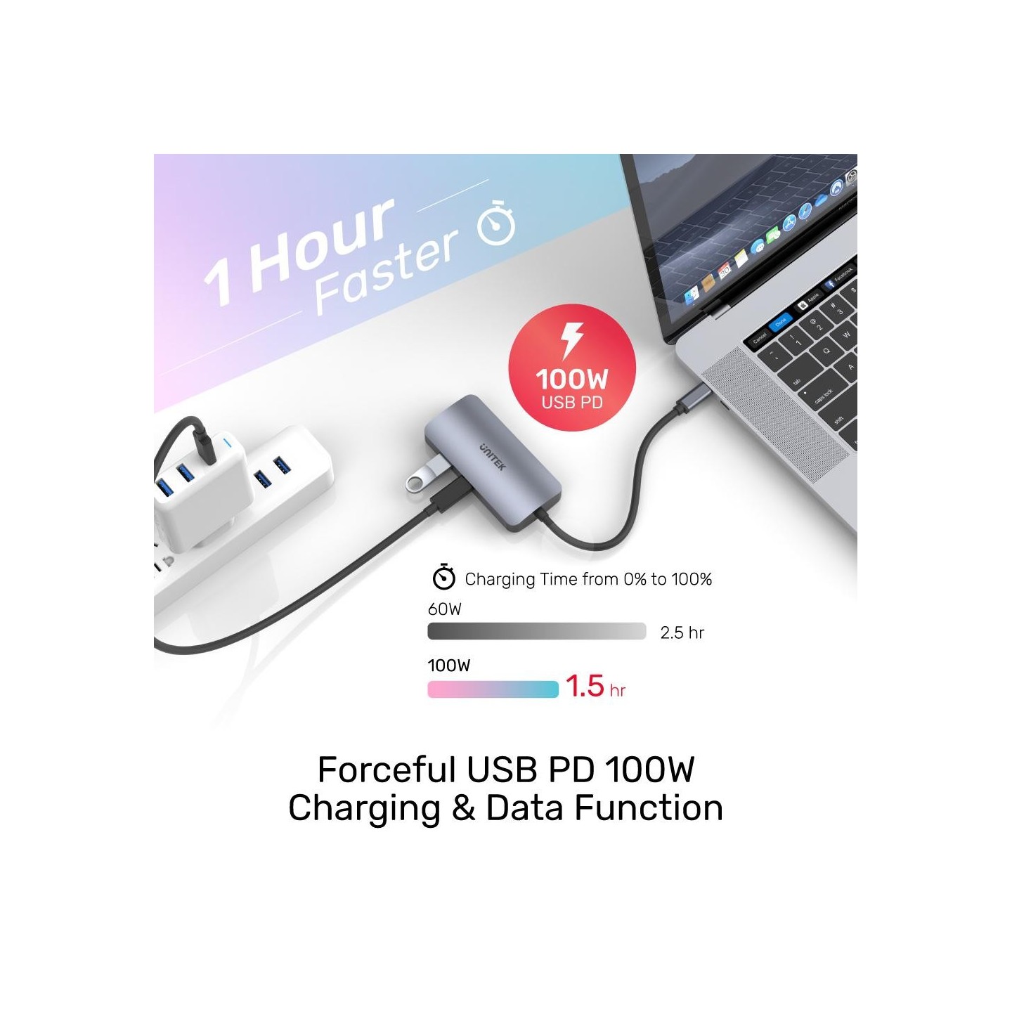 Unitek D1051A USB-C Hub 2xHDMI VGA PD100W up to 3 Monitors — Armenius Store Cyprus