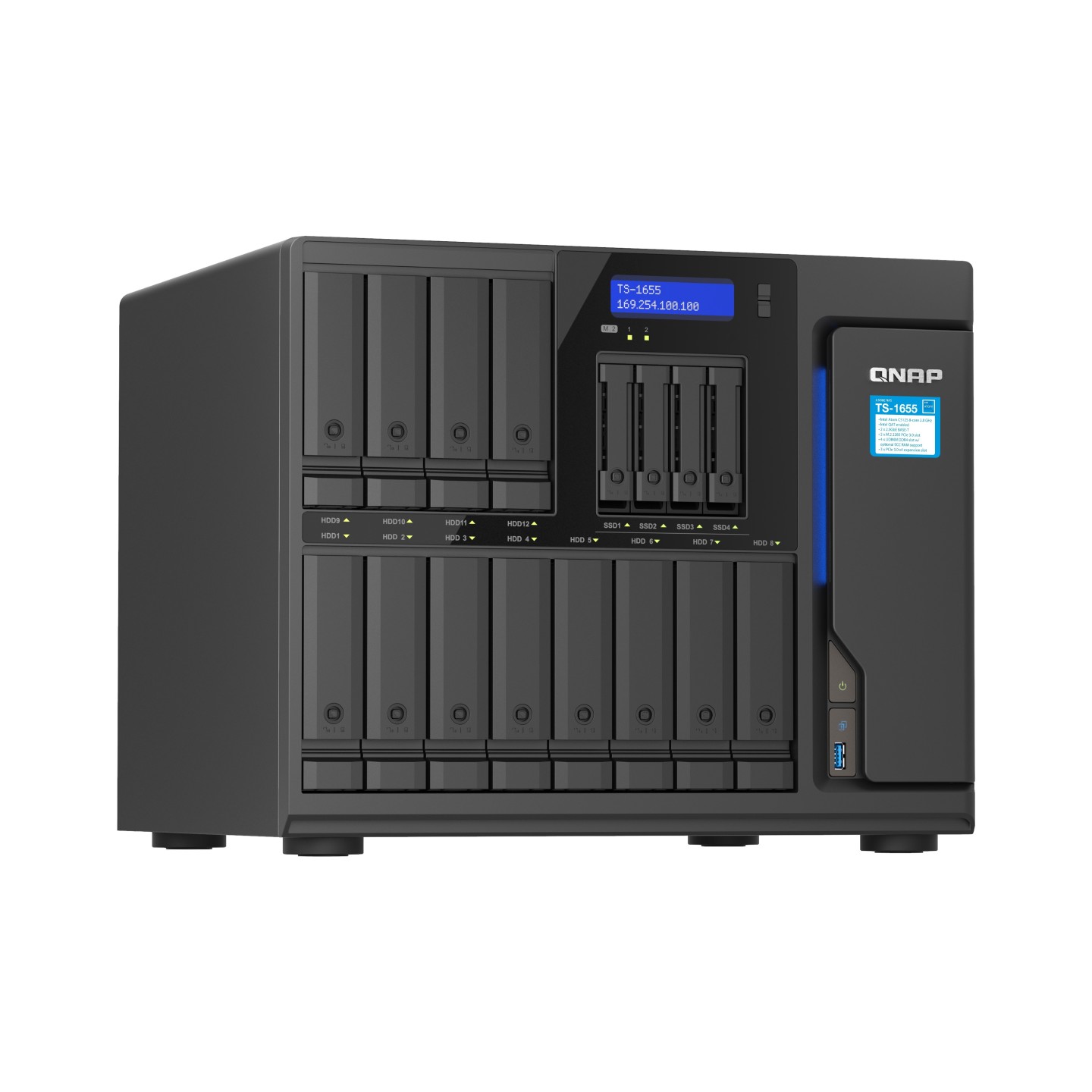 QNAP NAS 16-Bay Tower Intel Eight-Core, 8GB RAM, Triple PCIe Slots, Dual 2.5GbE Ports & SSD Caching - TS-1655
