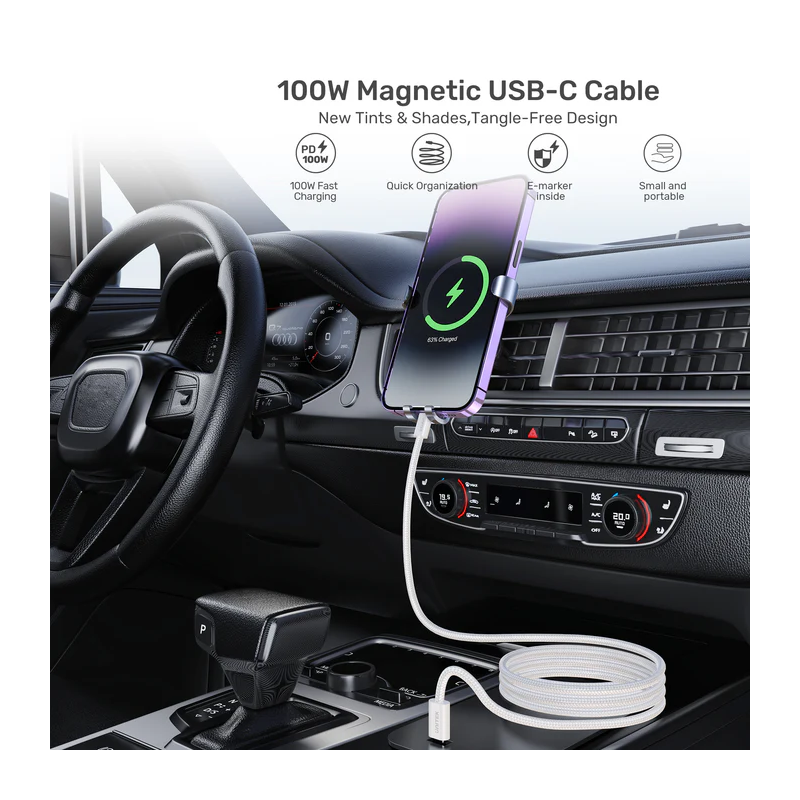 Buy Unitek Magnetic USB-C Cable - C1414AWH-1M - 100W 1.0m White in Cyprus, Nicosia, Limassol, Larnaka, Pafos