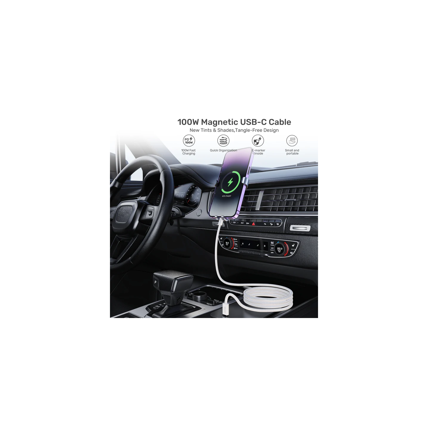 Unitek Magnetic USB-C Cable C1414AWH-1M 100W 1m White (Retail) — Buy in Cyprus with Fast Delivery