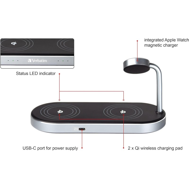Buy Verbatim Wireless Charger - WCS-03 - 3in1 Qi & MFI Certified for Apple Devices in Cyprus, Nicosia, Limassol, Larnaka, Pafos