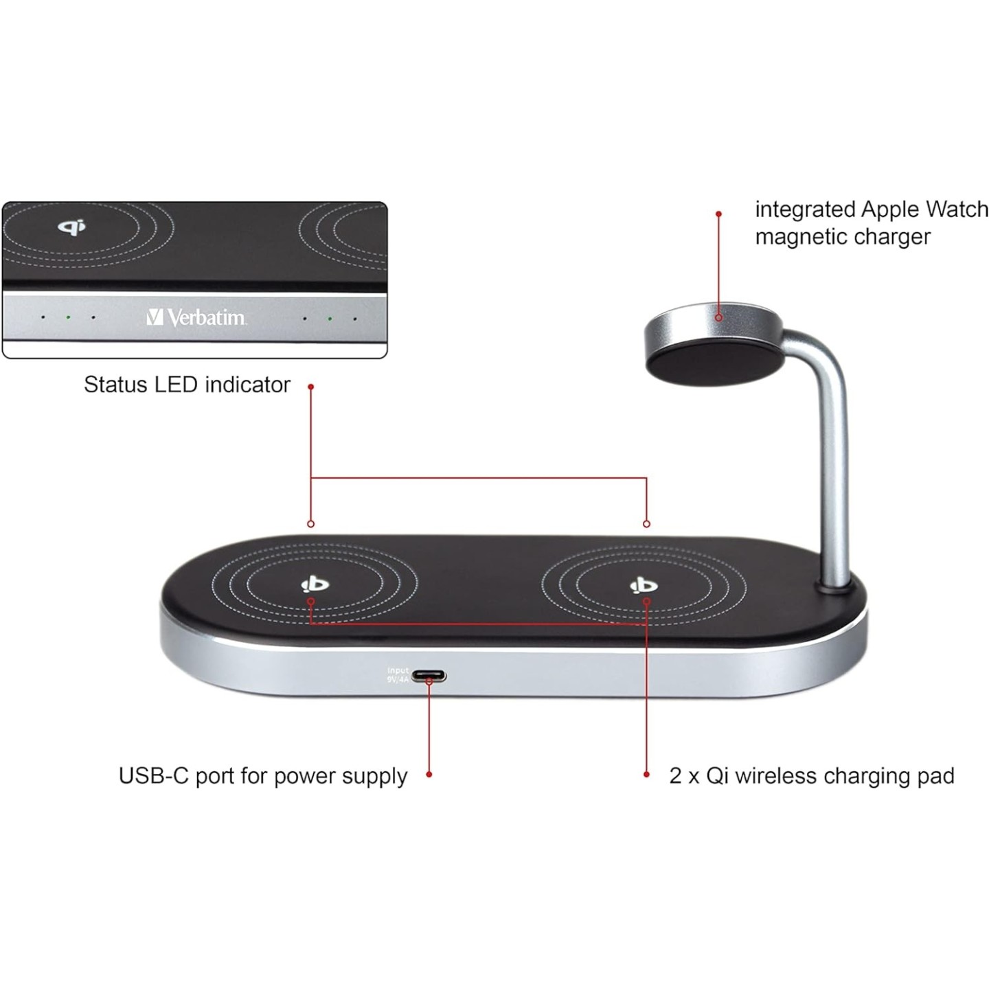 Verbatim Wireless Charger - WCS-03 - 3in1 Qi & MFI Certified for Apple Devices — Buy in Cyprus with Fast Delivery