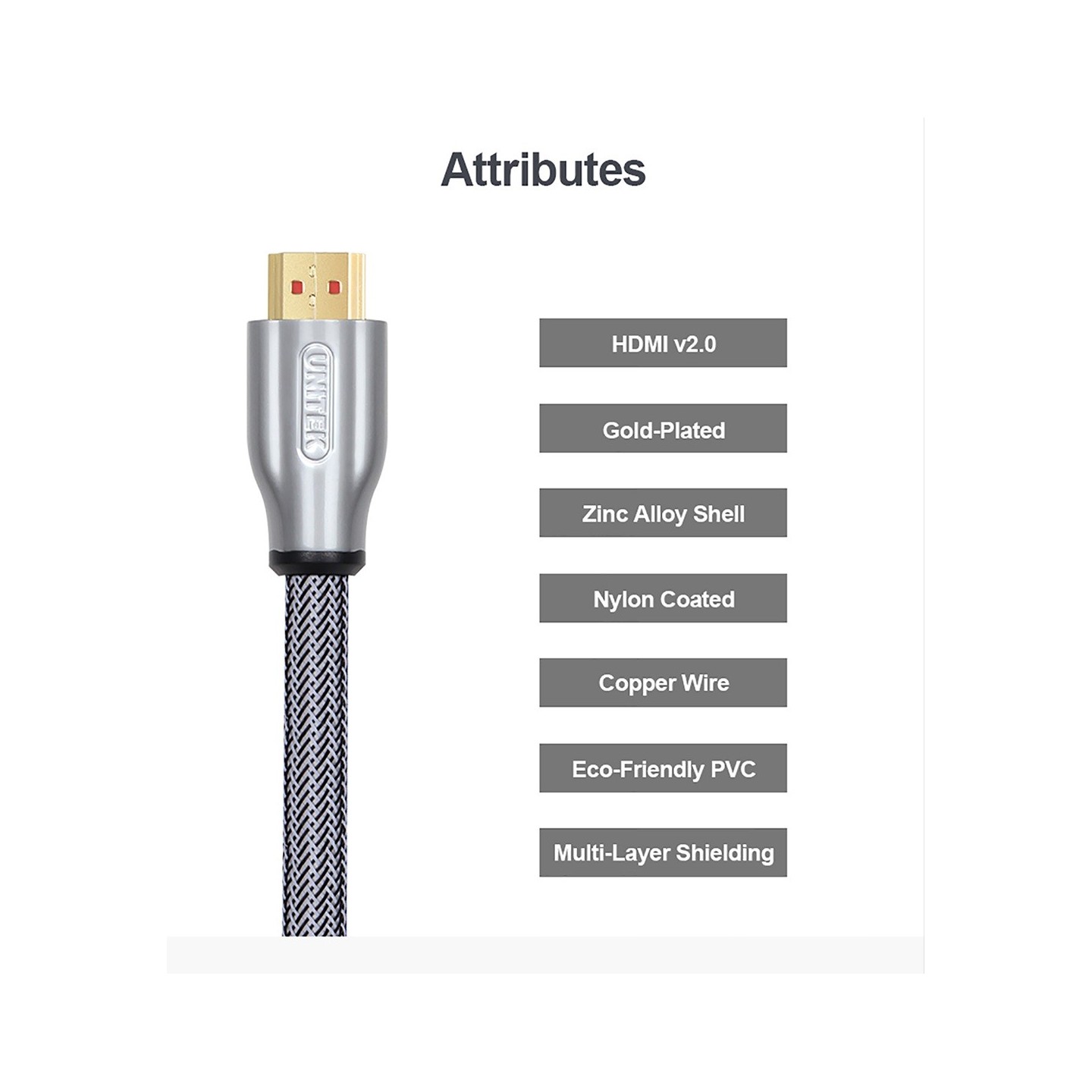 Unitek Premium HDMI 2.0 Braided Cable - Y-C136RGY - Premium HDMI 2.0 Braided Cable 1.0m — Buy in Cyprus with Fast Delivery