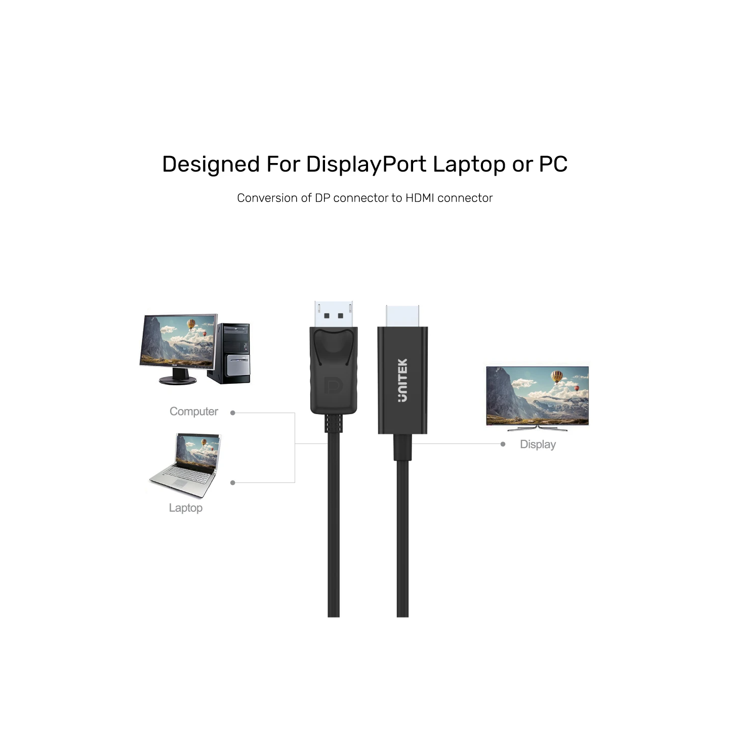 Unitek DisplayPort to HDMI Cable - Y-5118CA - DisplayPort to HDMI Cable 1.8m Black — Buy in Cyprus with Fast Delivery