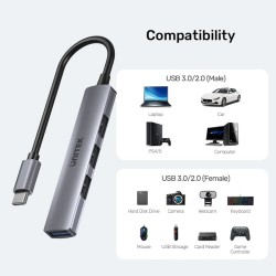 Unitek H1208B USB-C 4-Port Hub 1xUSB3.0 3xUSB2.0 Space Grey — Armenius Store Cyprus