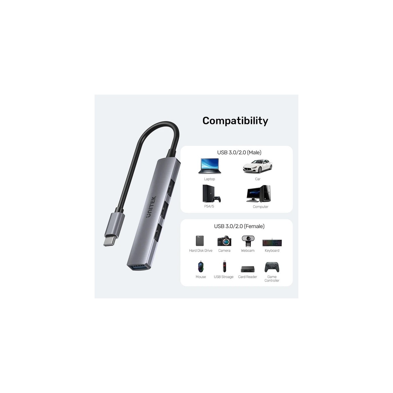 Unitek H1208B USB-C Hub – 4-Port 5Gbps | Armenius Store