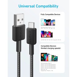 Anker 322 USB-A to USB-C 1.8m Braided Black A81H6H11-1 (Boxed) — Buy in Cyprus with Fast Delivery