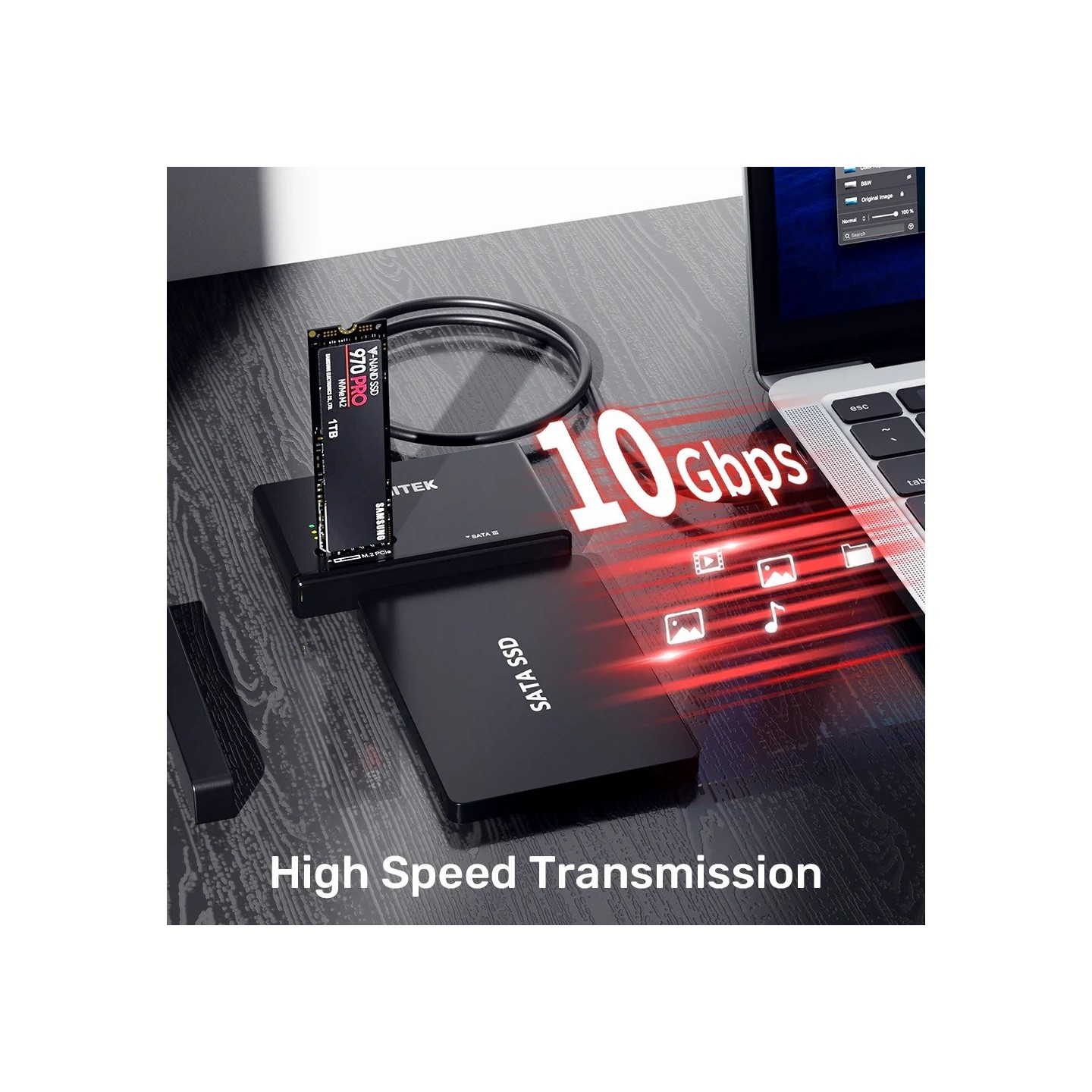 Unitek USB-C to SATA m2 SSD Converter Enclosure - S1232A - USB-C to SATA m2 SSD Converter Enclosure