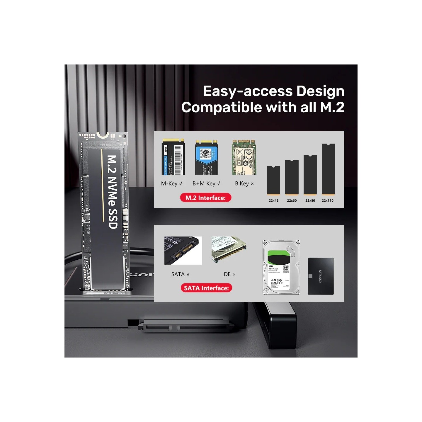 Unitek USB-C to SATA m2 SSD Converter Enclosure - S1232A - USB-C to SATA m2 SSD Converter Enclosure