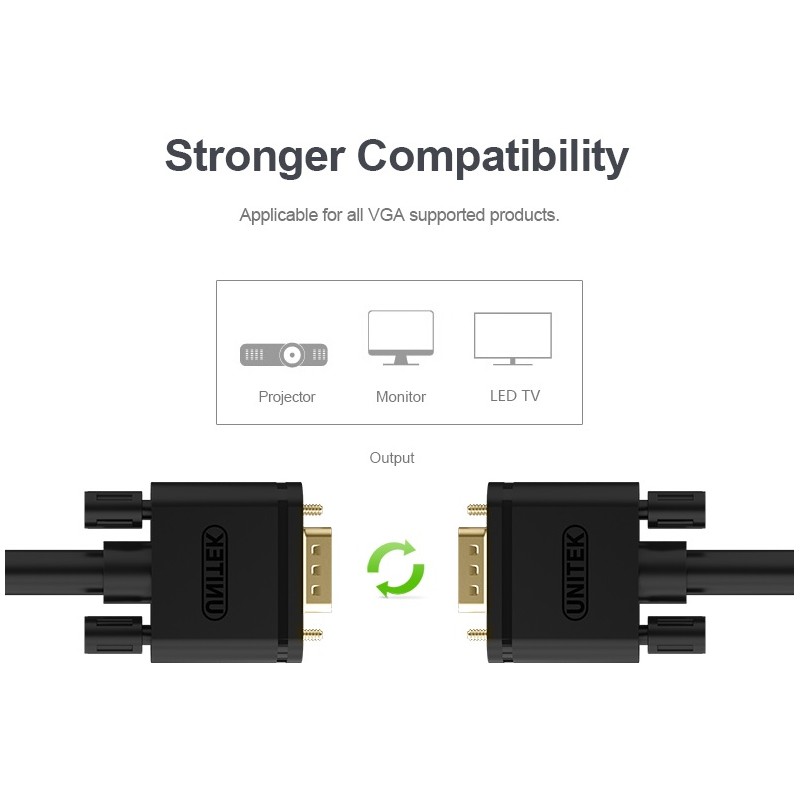 Buy Unitek VGA to VGA Cable - Y-C504G - 3.0m in Cyprus, Nicosia, Limassol, Larnaka, Pafos