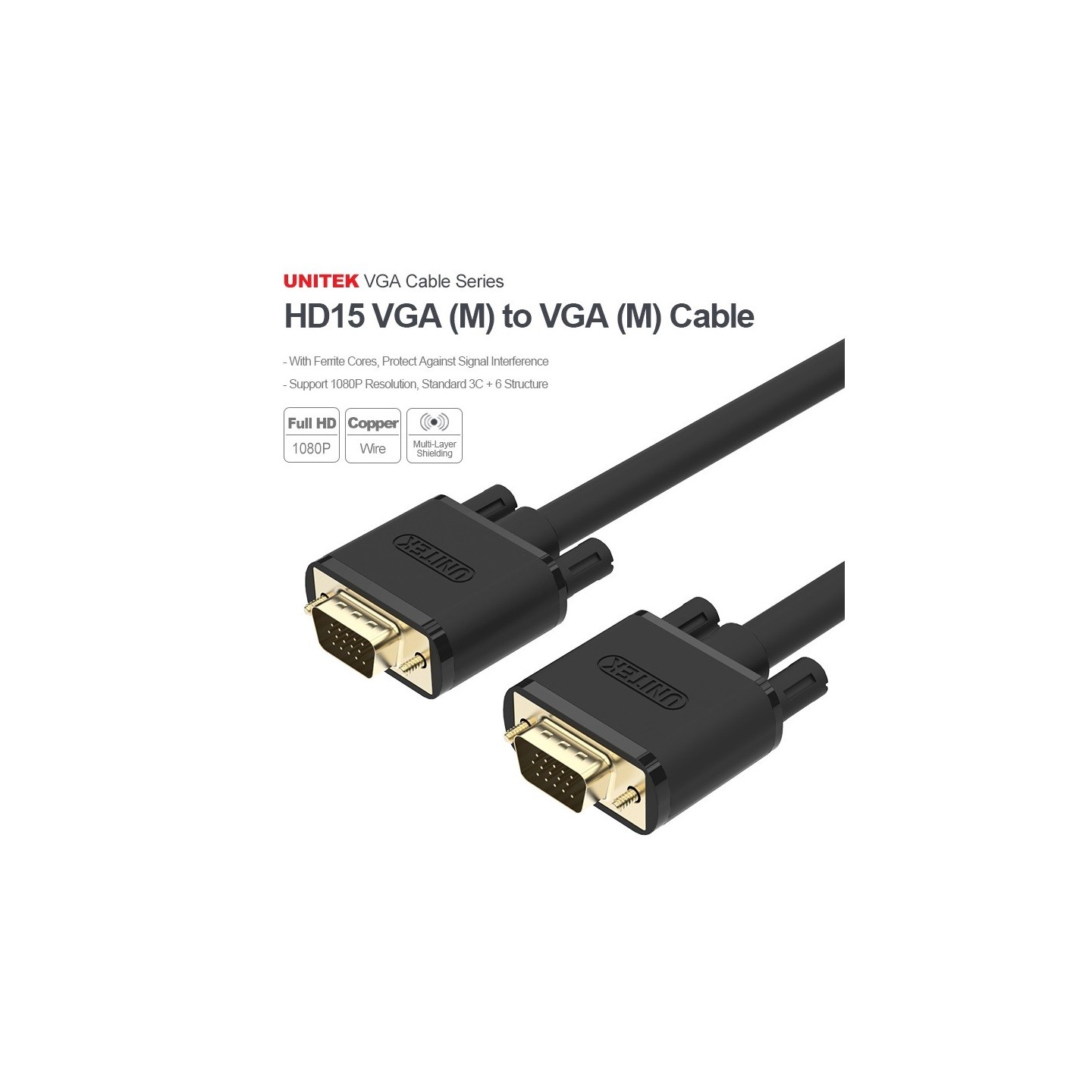Unitek VGA to VGA Cable - Y-C504G - 3.0m — Buy in Cyprus with Fast Delivery