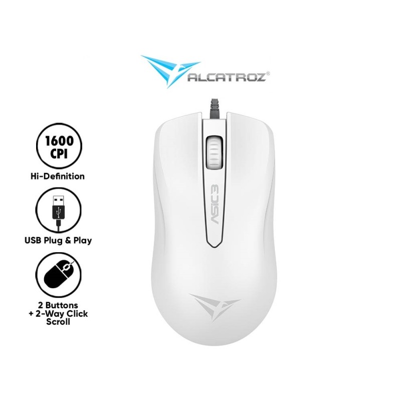 Alcatroz Asic 3 Wired Mouse - 1600 CPI Optical - White (Blister) — Buy in Cyprus with Fast Delivery