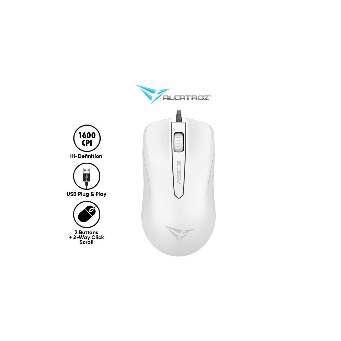 Alcatroz Asic 3 Wired Mouse - 1600 CPI Optical - White (Blister) — Buy in Cyprus with Fast Delivery