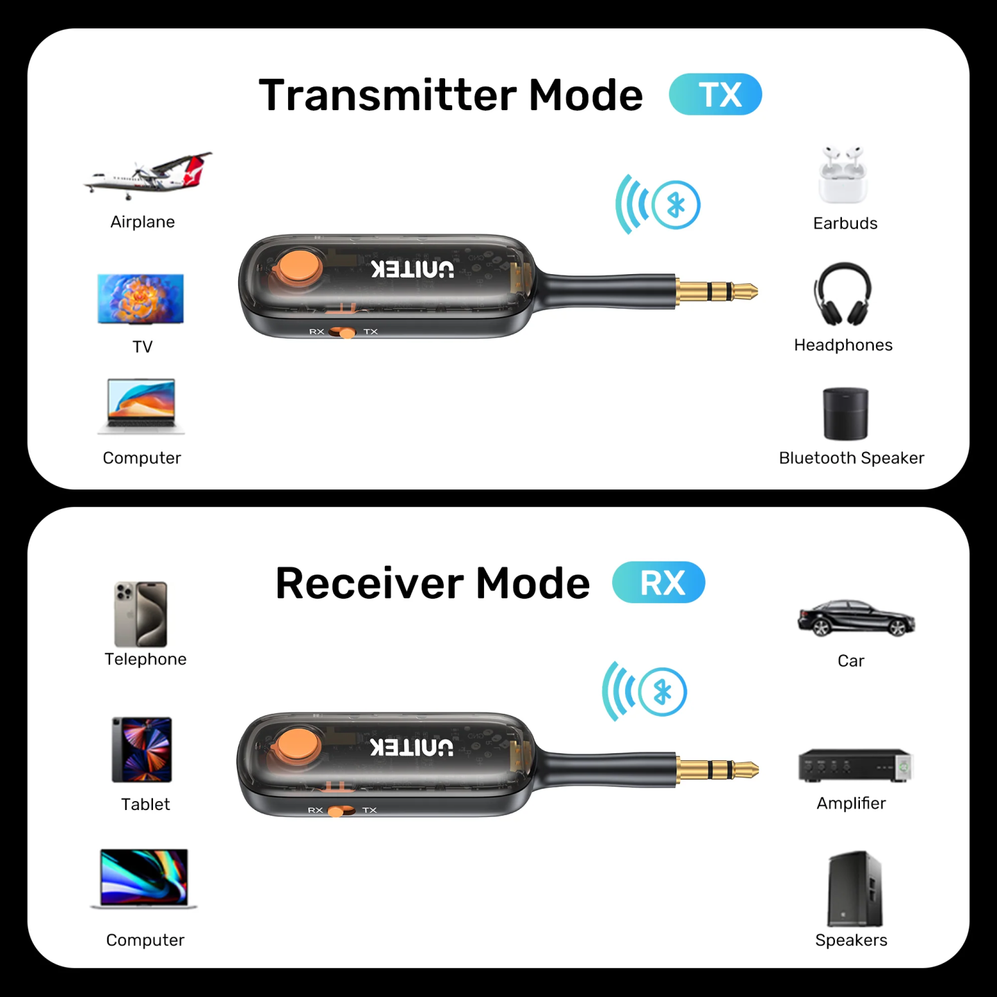 Unitek Audio - B1111A - 3.5mm to Bluetooth 2in1 Transmitter & Receiver — Buy in Cyprus with Fast Delivery
