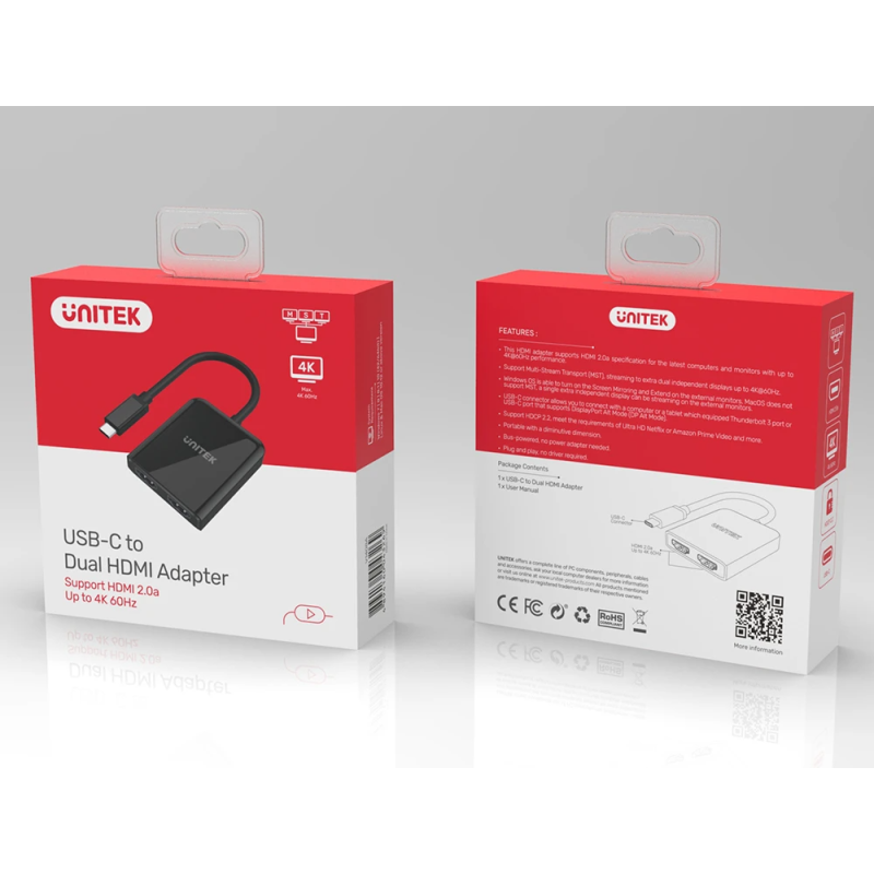 Buy Unitek - V1408A - Type-C To Dual HDMI 4K 60Hz MST Adapter Black in Cyprus, Nicosia, Limassol, Larnaka, Pafos