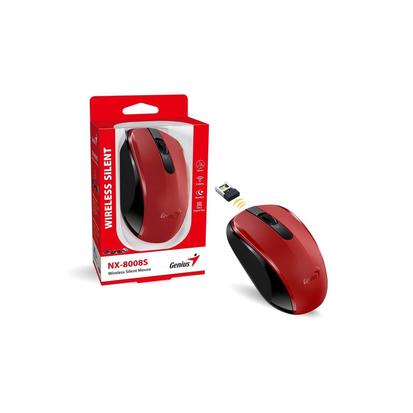 Genius NX-8008S Wireless Silent Mouse - 1200 DPI - Red (Boxed) — Buy in Cyprus with Fast Delivery