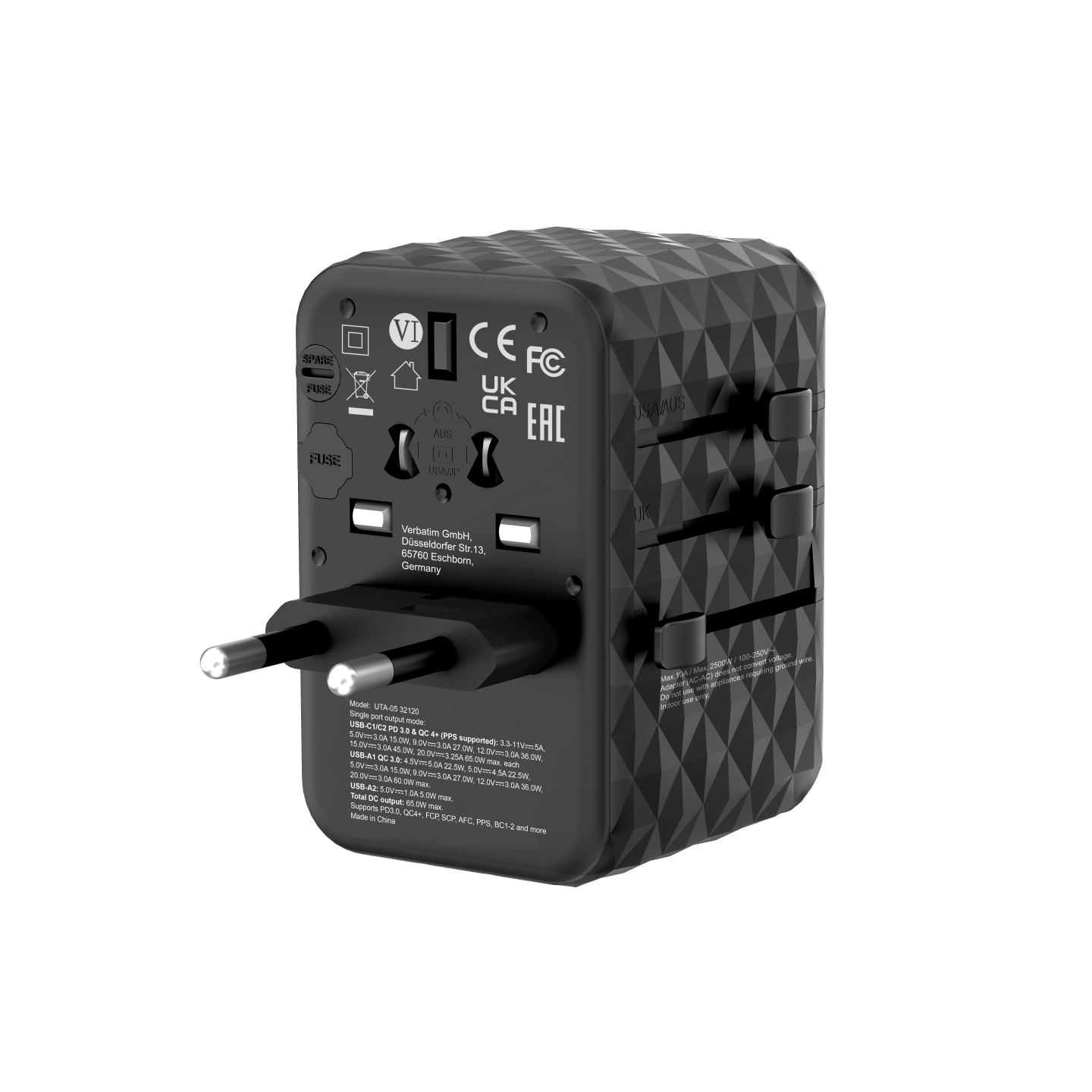 Verbatim Charger Travel Adapter World to World GAN III 65W 2xC 2xA - UTA-05 - 65W 2xC 2xA — Buy in Cyprus with Fast Delivery